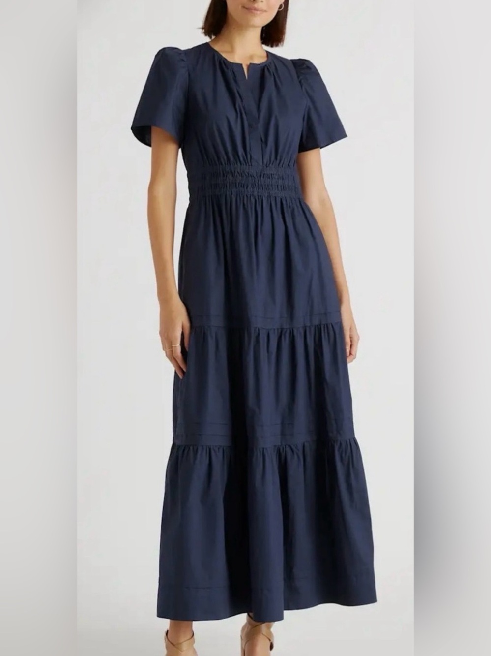 NWT Quince 100% Organic Cotton Poplin Tiered Maxi Dress Sz 1X in Navy